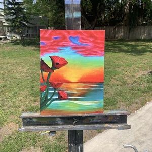 Oil painting Print Flower With Sunset At The Beach